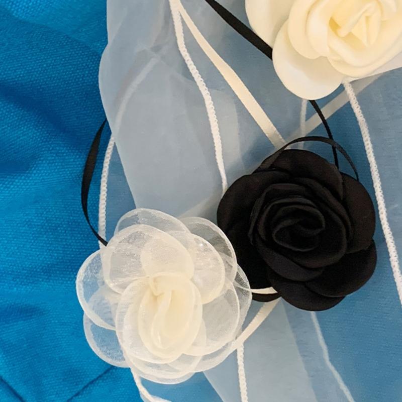 Elegant Rose Waist Chain Choker Necklace Imitation Pearls Floral Collar Chain Jewelry for Women Adjustable Length