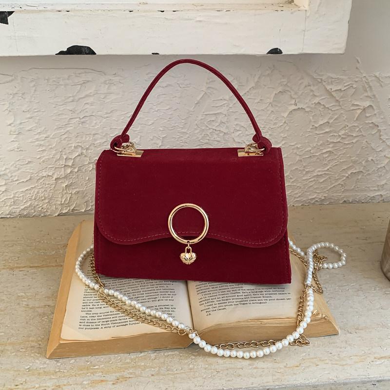 

French Wedding Bag Bridal New Vintage Wine Red Wedding Bridesmaid Bead Chain Handbags Elegant Fashi Ladies Party Pouch (20cm<Max Length<30cm) красный