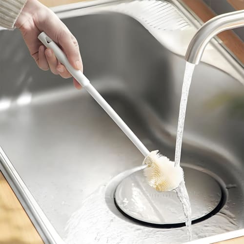 STEEL-LAND Cup Brush with Long Handle, Foldable Silicone Head, and 90-Degree Rotation, Ideal for Bottles, Water Bottles, Mugs, Glasses, Coffee Cups, B