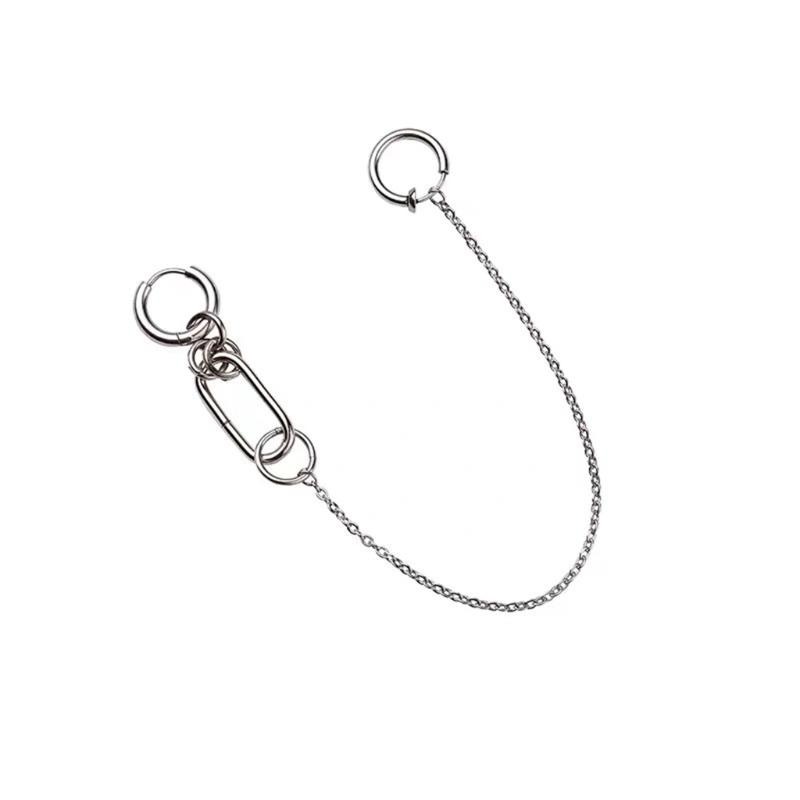

Cool Chain Woman Girl One Piece Stainless Steel Fashion Jewelry Fake Perforated Lip Ring Tassel Nose Chain Hoop Earrings 1