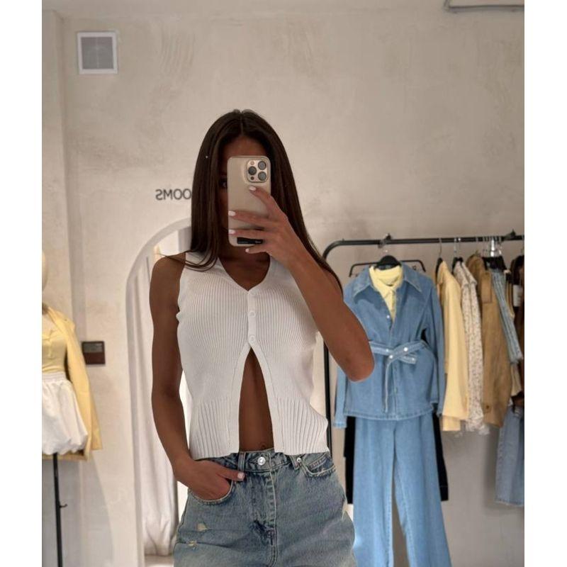 Western Style New Women Clothes Vest Summer Casual Wool Button Cardigan Sexy Vest Knitted Vest