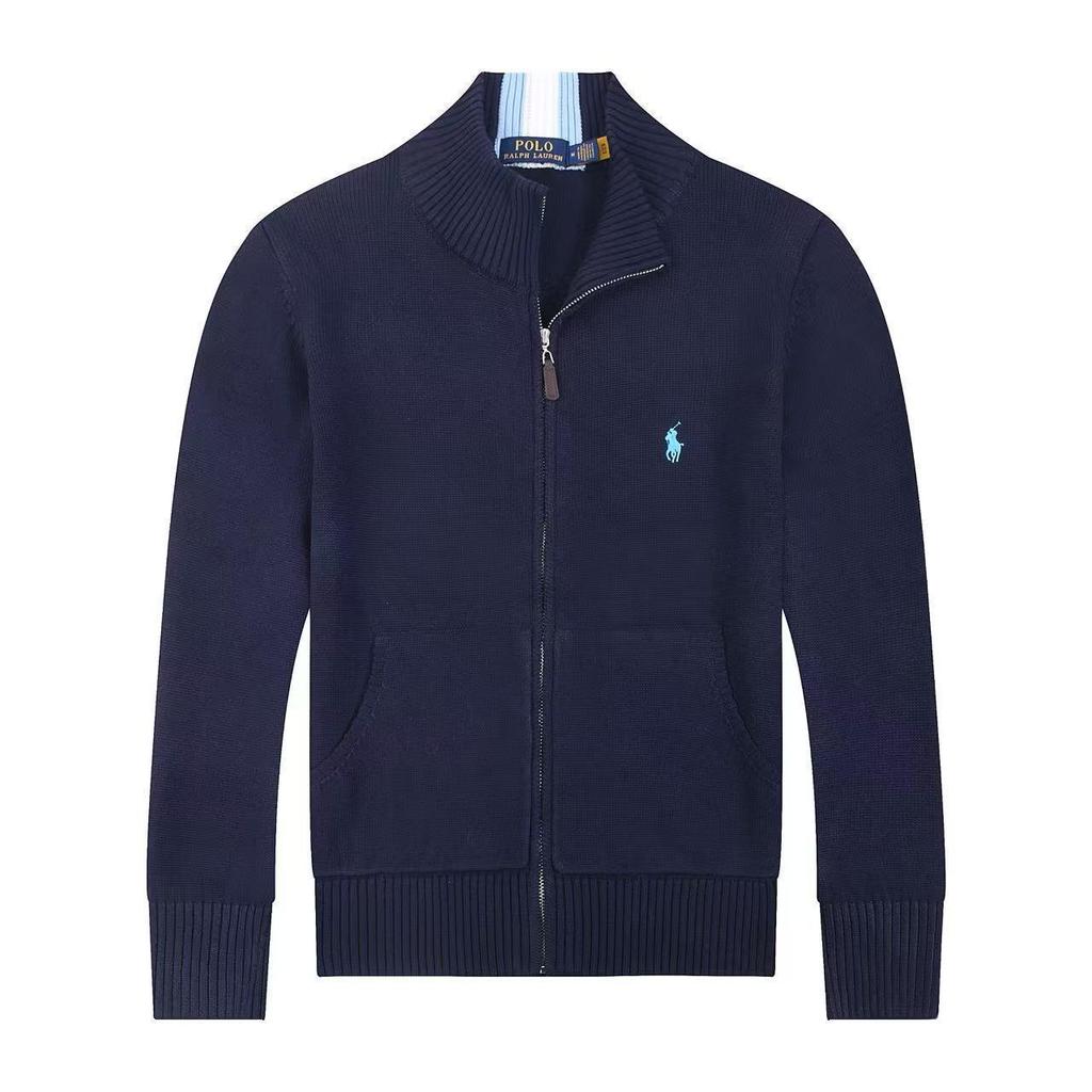 Men's Slim Fit Stand Collar Cardigan Sweater with Small Horse Logo - Spring & Autumn Long Sleeve Knitwear