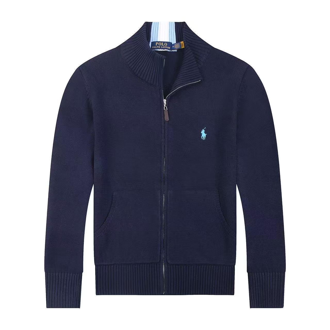 Мужской приталенный кардиган-свитер с воротником-стойкой и логотипом в виде маленькой лошади - Весенне-осенний вязаный свитер с длинным рукавом L 4780₽