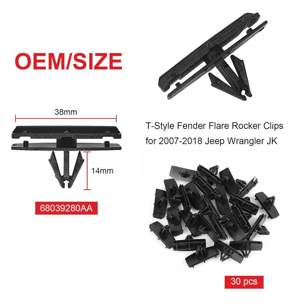 121PCS Fender Clips For 2007- Jeep Wrangler JL JK & 2005-2010 Grand Cherokee, Retainer Push P 6030441, Plastic Rivets 6506007AA, Rocker Molding Clips