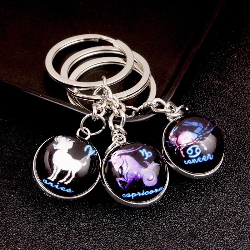 Kulatý svítící krystal zvěrokruhu Keychain - Panna & Lev