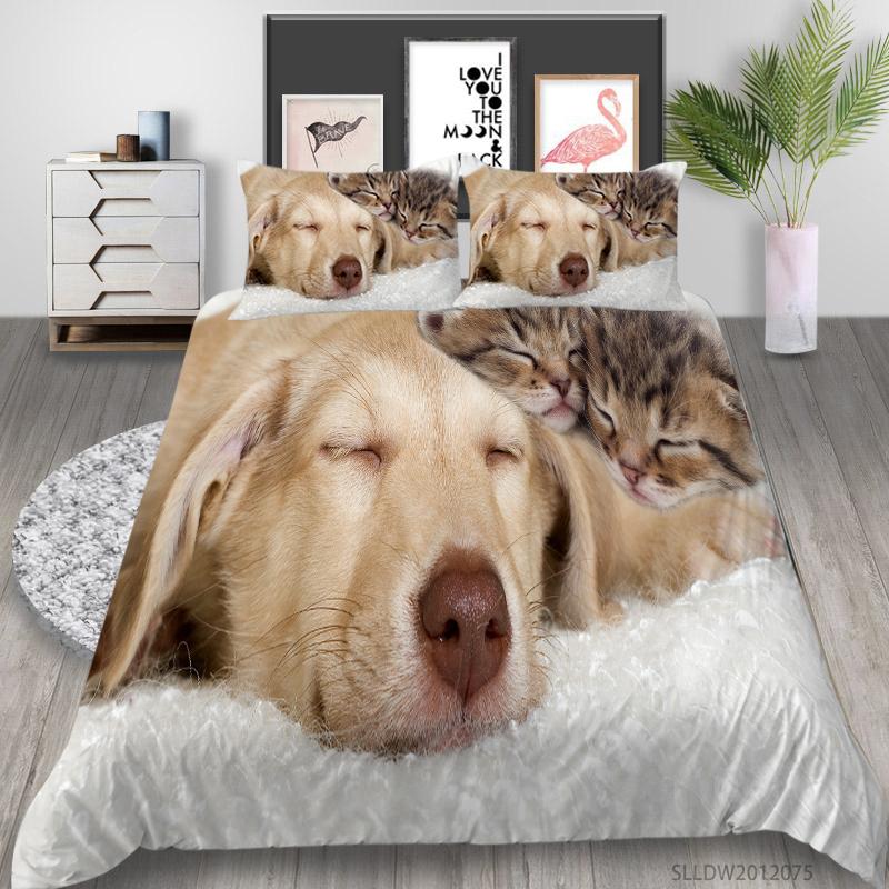 Juego de cama de la serie Dog 3D, funda de edredón con patrón de animales de dibujos animados, funda de almohada de 2 o 3 piezas, adecuado para la decoración del hogar en habitaciones para amantes de los animales