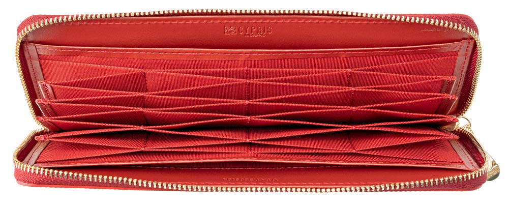Cypris Pon Compact Honeycell Long Wallet with Zipper Perfect Gift for 6465 Closure, Women's Leather, Father's Day, Mother's Day, Birthdays, Red,
