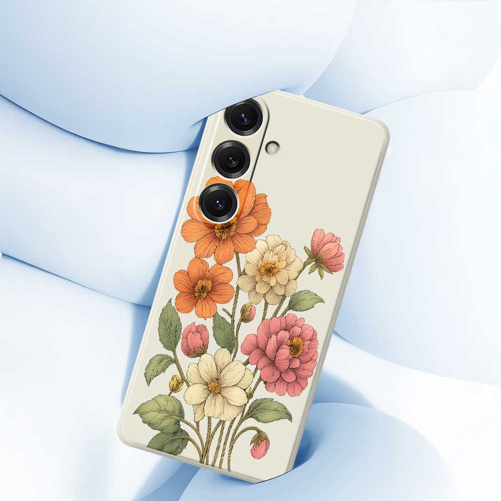 For Samsung Galaxy S25 Case Beautiful Flowers Pattern Printing Straight Edge TPU Phone Back Cover
