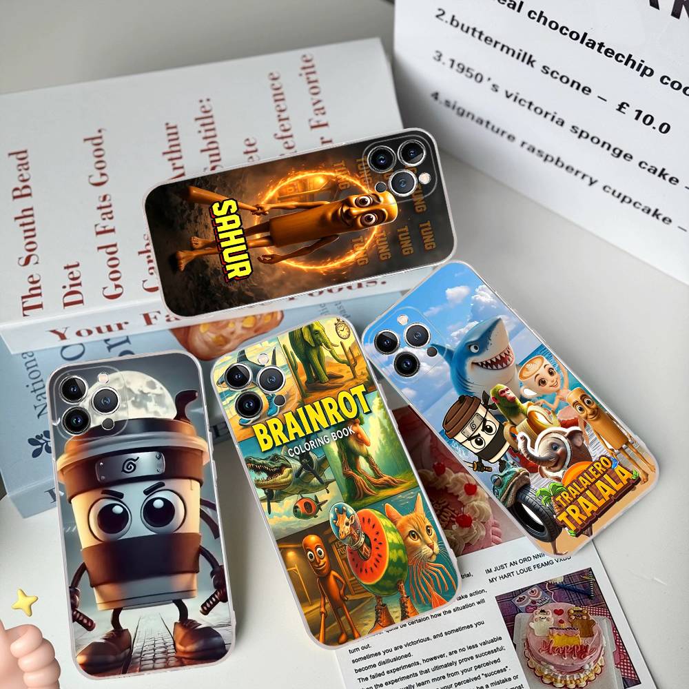 Cartoon Italian Brainrot Tung Tung For IPhone 17 16 16e 15 14 13 12 11 Pro Max Mini Plus Phone Case