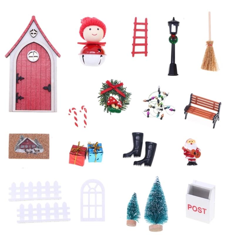 Christmas Scene Dollhouses Accessories With Miniature Gnomes And Elf Door Decors Holiday Gift