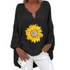 Trendy Autumn/Winter 2023 V-Neck Print Long Sleeve Cotton Linen Shirt for Women