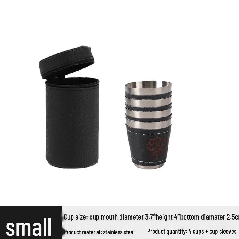 Custom Logo Stainless Steel Wine Glass Set with Leather Sleeve - Portable Outdoor Camping Cups