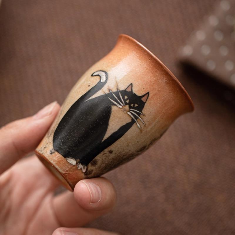 50ml Japanese Kiln Change Ceramic Teacup Retro Handmade Zhiye Cat Cup Small Master Mug Porcelain Chinese Kung Fu Gongfu Teaware
