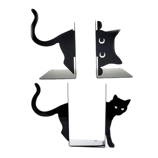 1 Paio di Fermalibri in Metallo Design Stravagante Gatto Fermalibri Decorativi Bordi Arrotondati Porta Libri Decorazione Ufficio Biblioteca