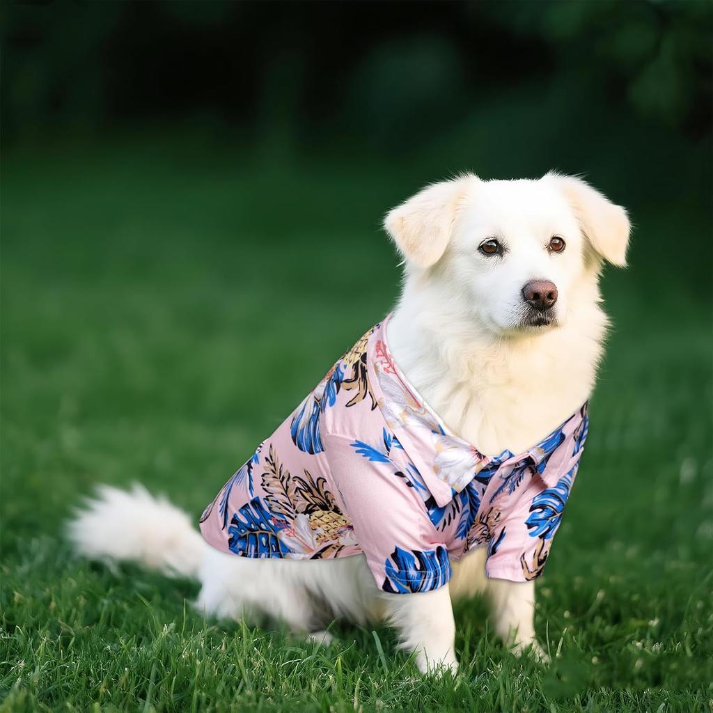 4 Pcs Dog Summer Shirts Floral Hawaii Dog Shirt Pet Clothes for Small Medium Dog Cats Boy Girl(Pink,red,Blue,Green, Medium)