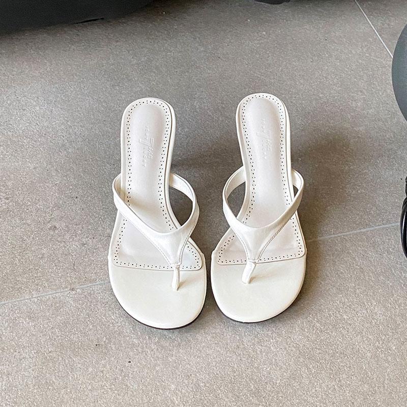 

Fashion Fashion Round Toe Ladies Thin Heel Slippers Flip flops Sandals Shoes Shallow Women Medium Heels Slippers Female Slides Pumps 35 бежевый