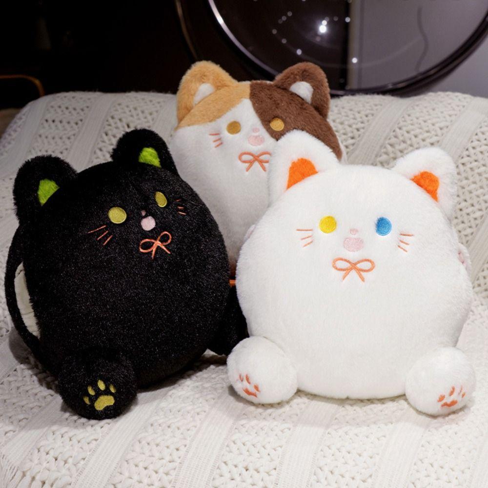 Smile White Cat Plush Pillow PP Cotton Black Cat Plush Doll  Birthday Christmas