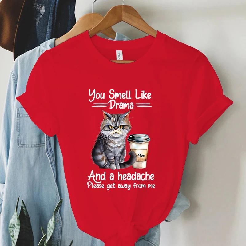 Coffee Cat T Shirt Fashion Casual Tee Shirt Female Black Cat Graphic T Shirt New Spoof Women Clothing High Street Camiseta Mujer