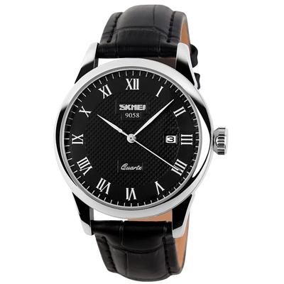 Men's Black Leather Strap Wristwatch, Waterproof Quartz Movement, Analog, Stylish, Classic, Casual, Simple Design, Date Display, Lightweight, Perfect