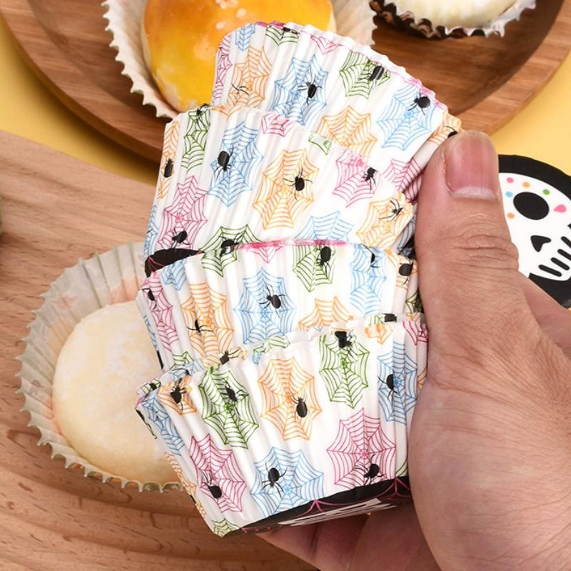 100PCS Halloween Cupcake Wrappers Toppers Pumpkin Ghost Cupcake Wrap Liners Halloween Party Dessert Cake Decoration Baking Cup