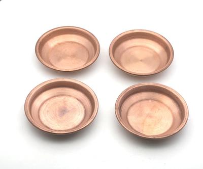 RSINC Small Size Coper CoperPlate for Puja/Diwali/Bhog Thali with Beautiful Flower Embossed Design On Base(Size 3 Inch) Set of 4pcs HX-PFJI-S009