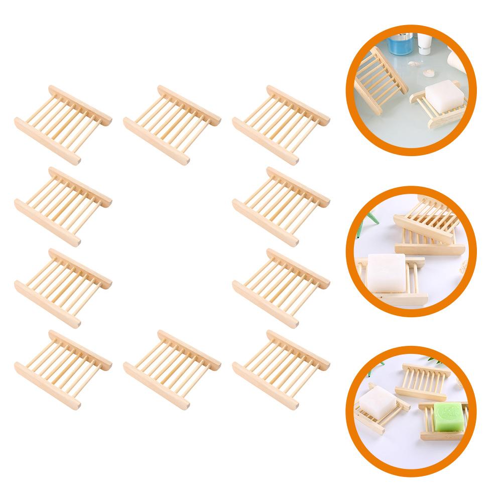 

10 Pcs Dish Wooden Soap Holder Large No Punching Drain Rack Bathroom Wooden Natural Holder Shower Storage Tray Box