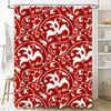Red White Floral Pattern Shower Curtain Waterproof Bathroom Decor Home Decoration Wall Hanging Tiled Tiles Print Bath Mat Red/Wh