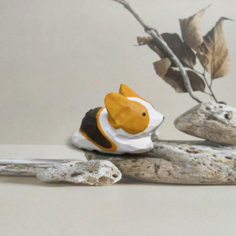 Wooden Cat And Corgi Handcrafted Figurine With Carving Art For Gift Giving And Home Decor