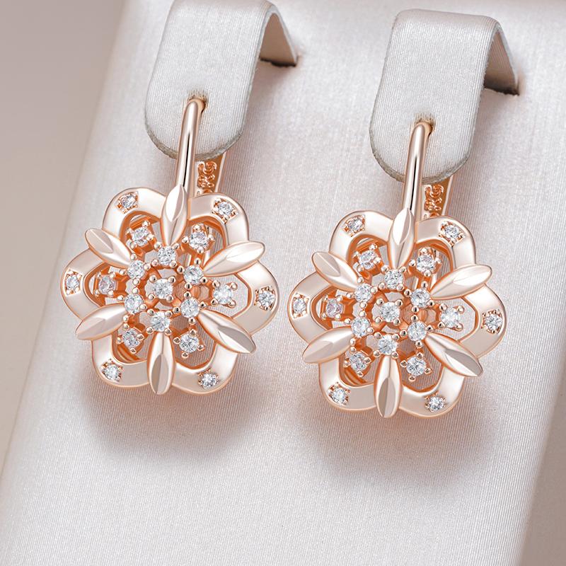 Crystal Flower Ethnic Bride Drop Earrings For Women  Rose Gold Color With Natural Zircon Accessories Daily Jewelry