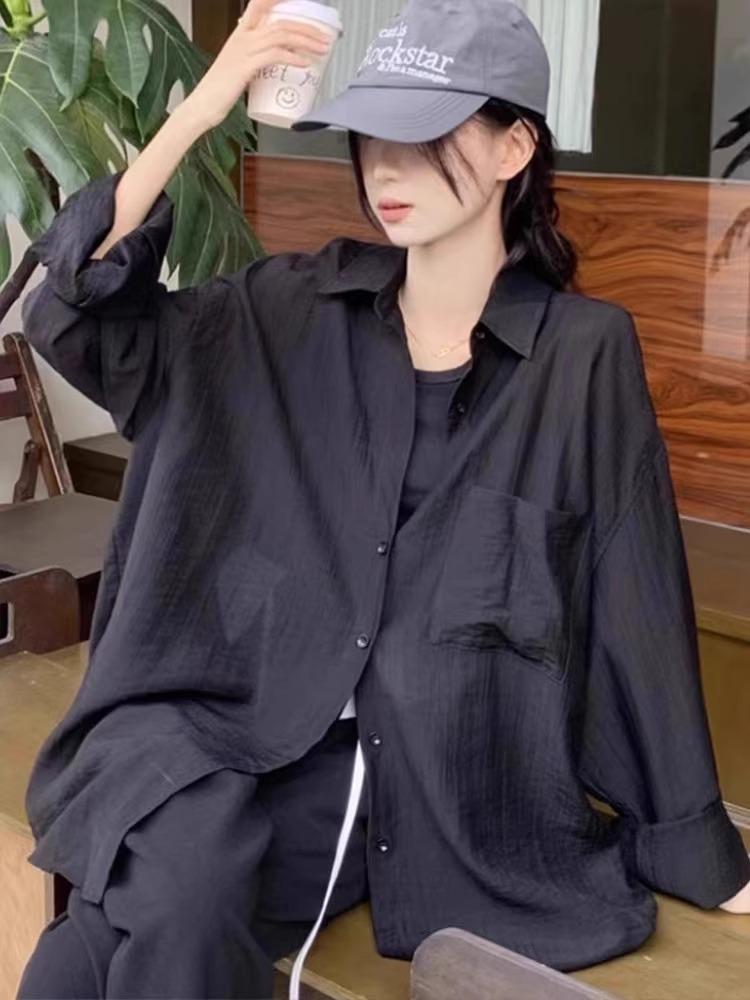 Women's Loose Cotton Linen Summer Sun Protection Shirt - White, Long Sleeve Cardigan