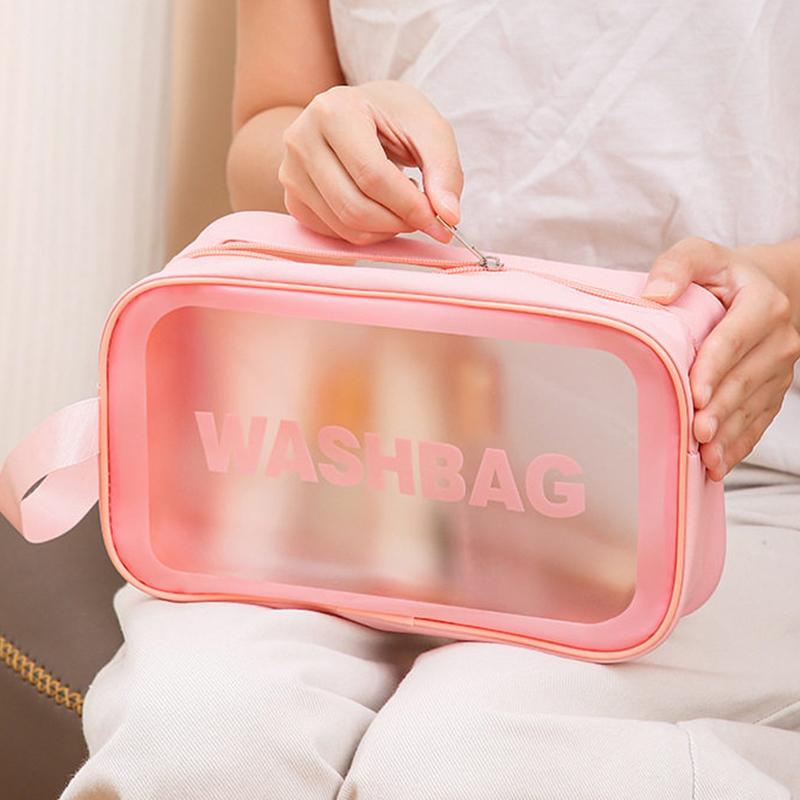 Dry-Wet Separation Double Transparent Pu Makeup Bag Portable Washing Bag Cosmetic Storage Bag Travel Fitness Swimming Essentials