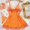 Transparent Thin Style G-string Lace Ruffle Trim Lingerie Set Women Nightgowns Sleeveless Sleepwear Sexy V-Neck Bra Panty Sets