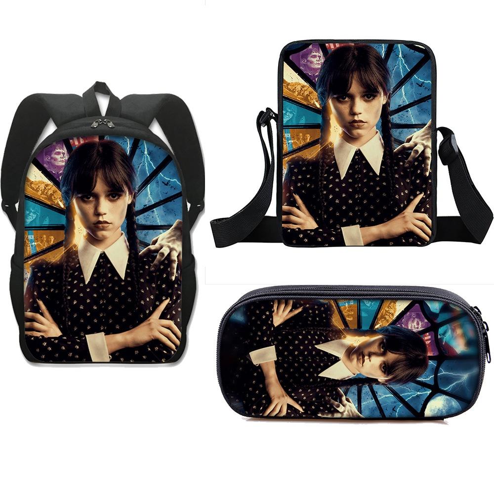 3pcs Wednesday The Adams Family Backpack+shoulder Bag+pencil Case Set Kids Gift