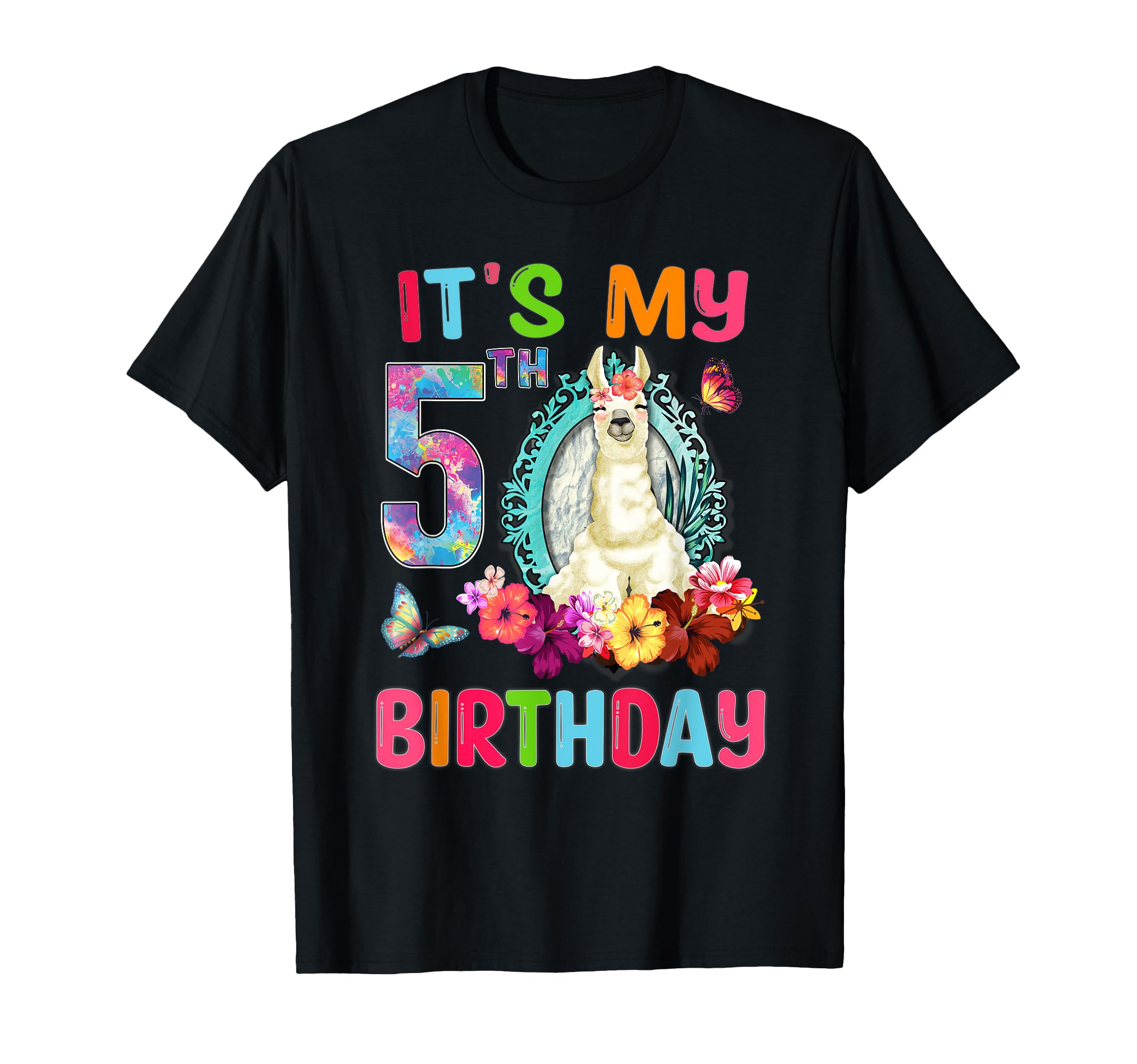 

5th birthday shirt for girls Its My Birthday Cute Llama T-shirt