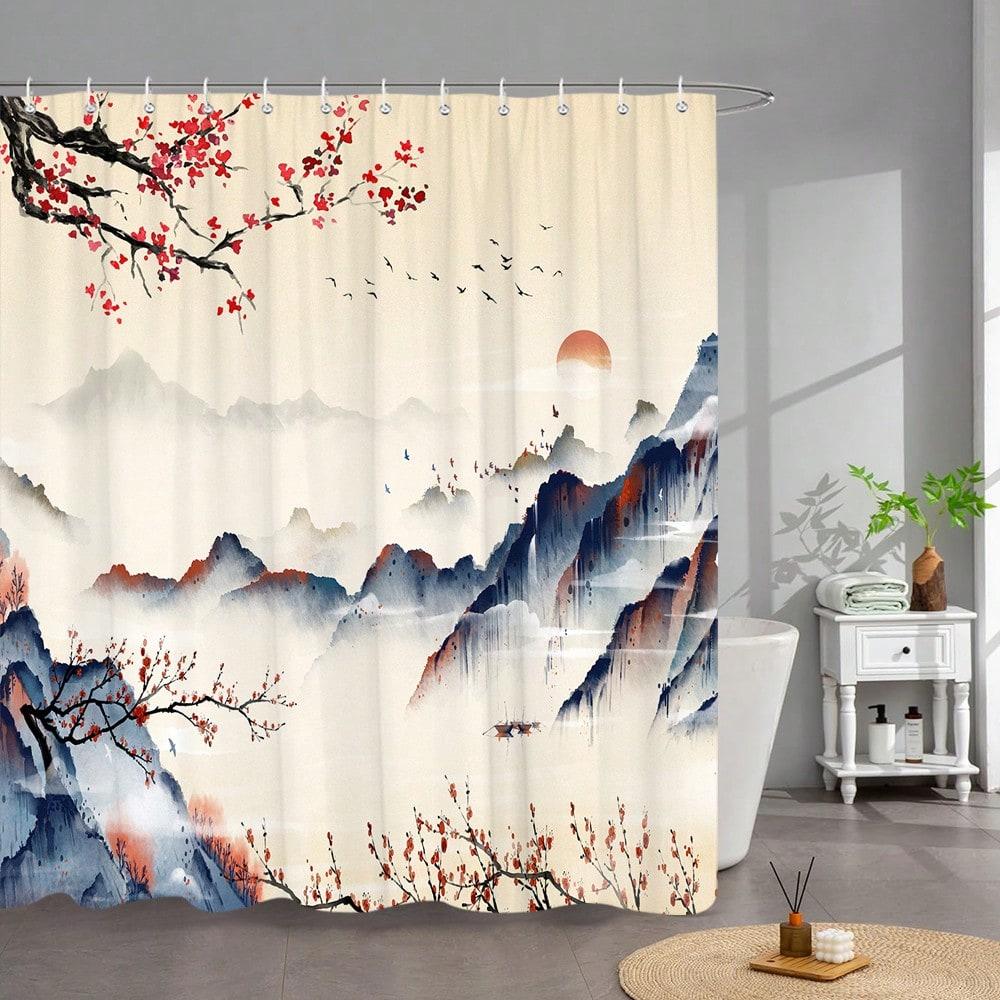 

Oriental Landscape Shower Curtain - Anti-Mold, Waterproof Bathroom Decor, Unique Gift, Stylish Design, Serene W90XH180cm