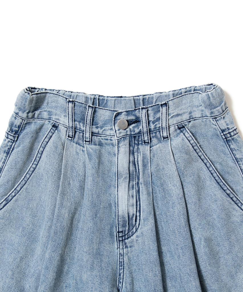 AOTT Linen Denim Wide Double-Pleat Bermuda Pants Light Blue