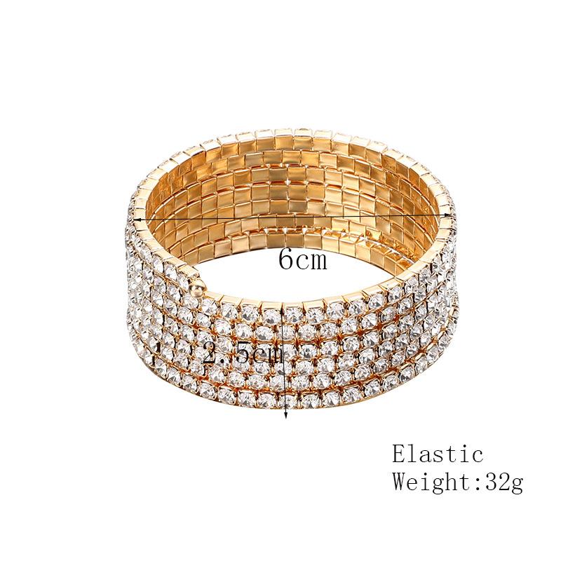 Full Diamond Elastic Bracelet Multi-row Diamond Bracelet Gold Silver Claw Chain Multi-layer Elastic Rhinestone Bracelet