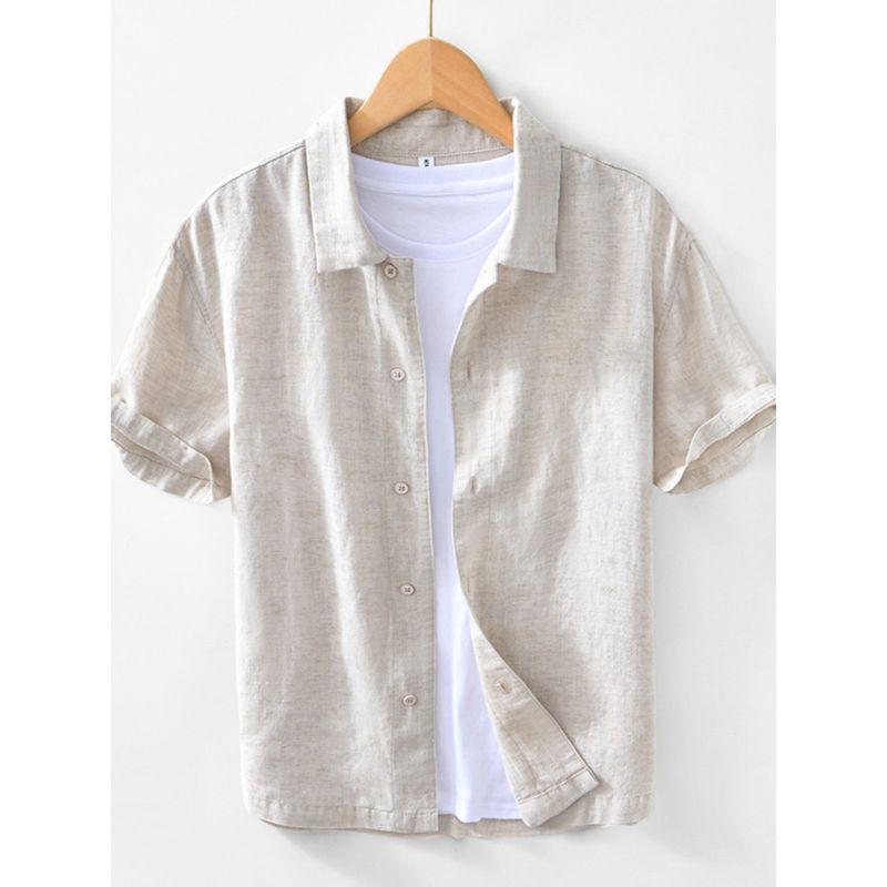 Japanese Retro Cotton and Linen Short-Sleeved Shirt for Men, Casual, Versatile, Breathable Half-Sleeve Linen Shirt, Summer Fresh Style