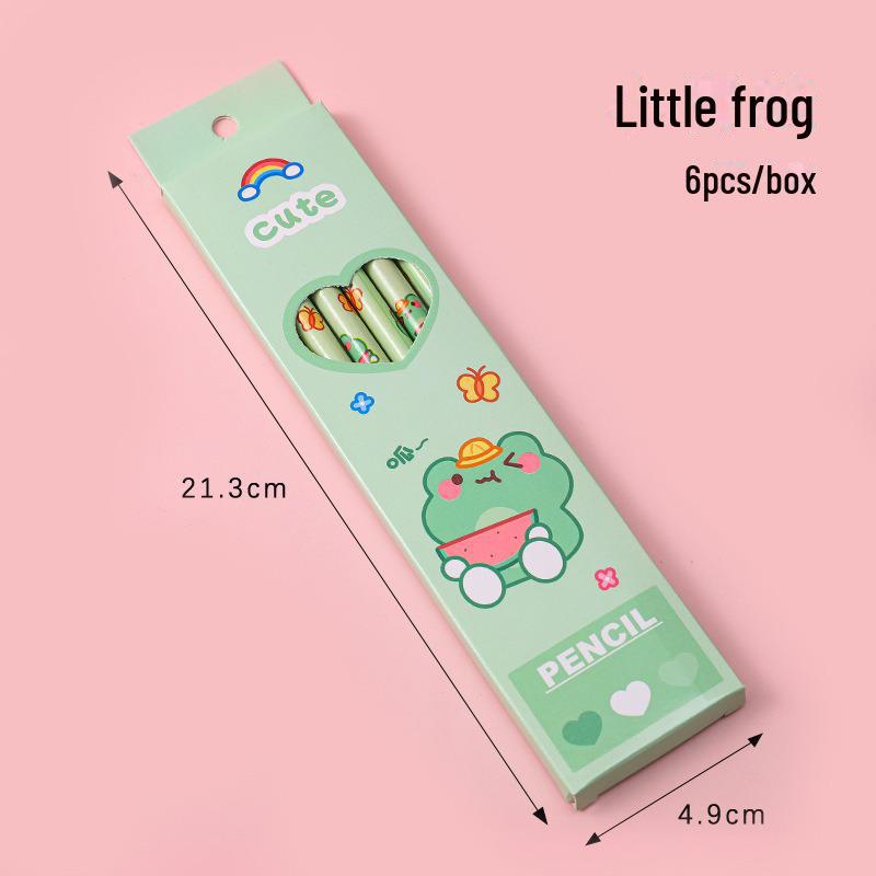 Boîte à crayons pour étudiants de dessin animé: 6 crayons d'examen HB pour l'apprentissage des enfants
