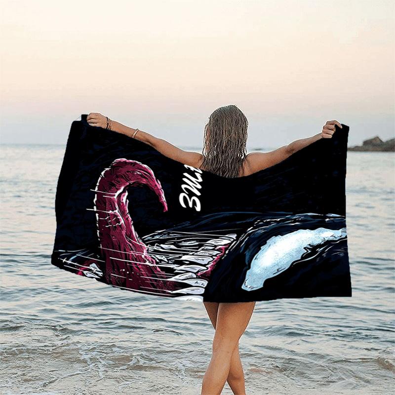 1pc Venom3 Beach Towel with Custom Name, Beach/Swimming/Bath/Picnic/Camping Towel, Suitable for Seaside Beaches