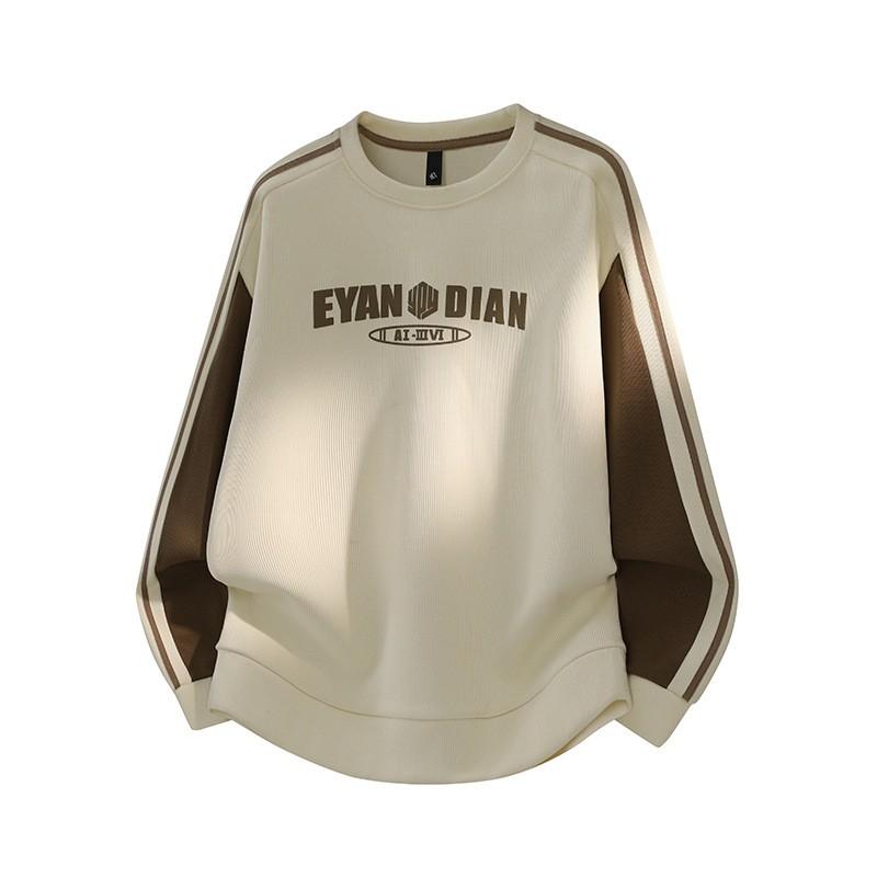 Mens Crew Neck Sweatshirt Loose Fit Letter Print Long Sleeve Top Casual Plus Size