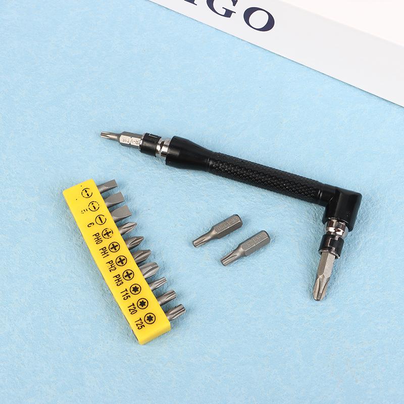 L-förmiger 1/4 Sechskant-Schraubendreherbit 90 Grad Doppelkopfgriff Schwarz 6,35 Schraubenschlüssel 10-teiliges Gelbes Klebeband Schraubendreherbit Werkzeugset