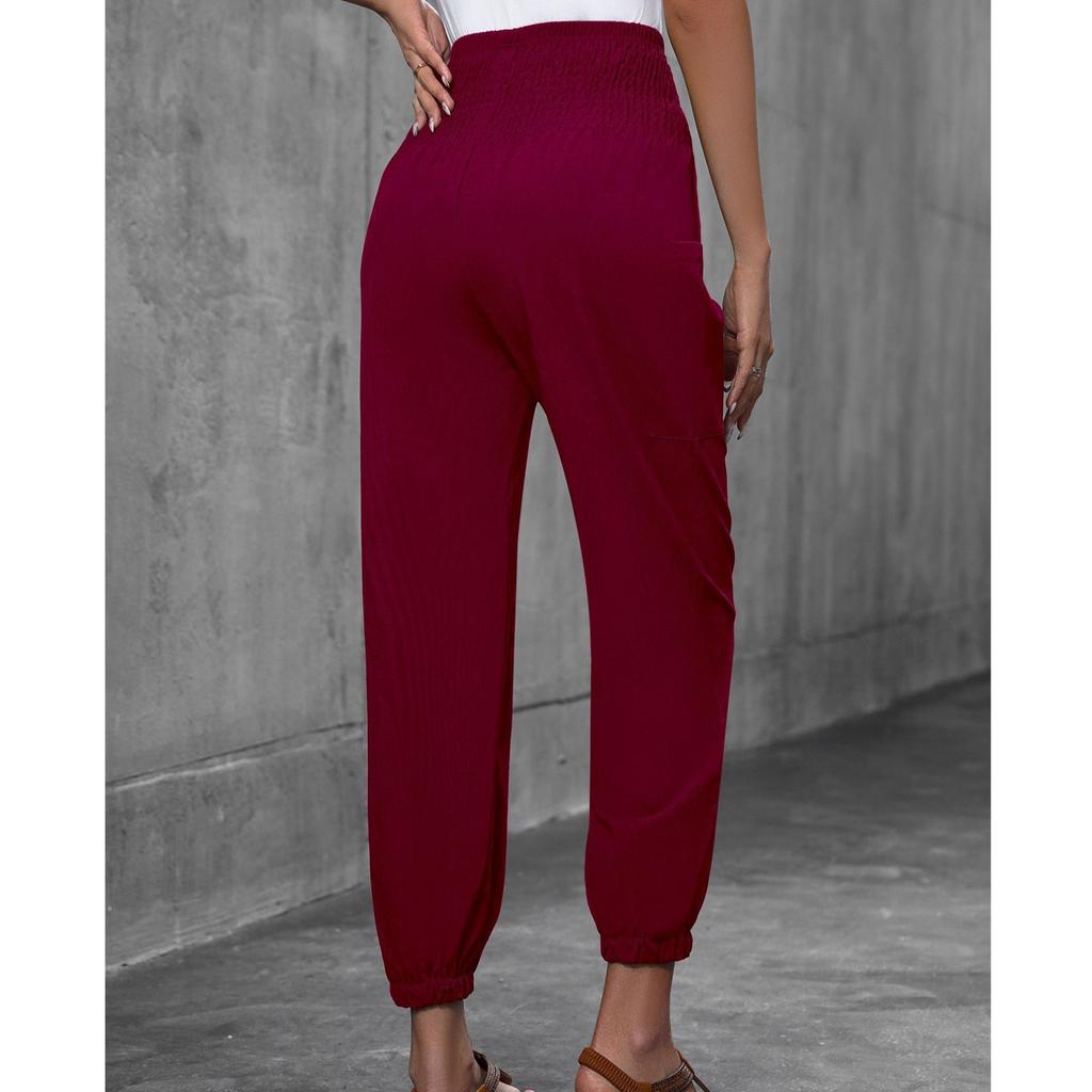Women's Casual Loose Solid Color Pocket High Waisted Pants, Casual Pants, Leg Binding Pants