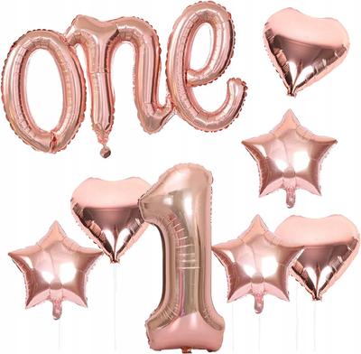 Pink Balloons for the 1st Birthday, Number 1, Inscription ONE, 8 Pcs.