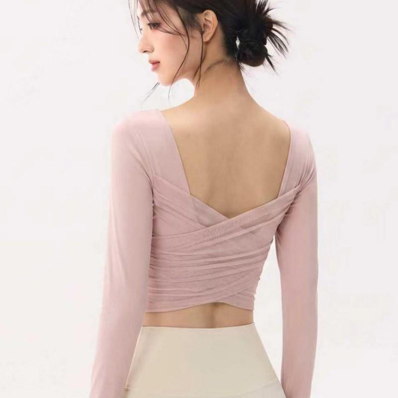 Womens Long Sleeve Yoga Top With Built-in Support Padding Slim Fit Quick-Dry Sports Bralette Winter Workout