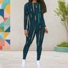 Women Plus Size Colorful Printed Round Neck Long Sleeve Top And Fitted Pants Two Piece Set