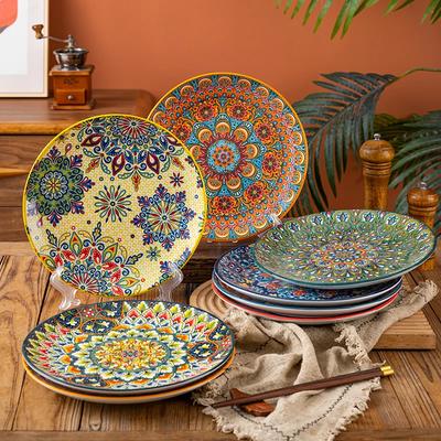 1pc Bohemian Ceramic Shallow Plates 8-10 Inches Steak Western Dining Restaurant Flat Home Use Plate