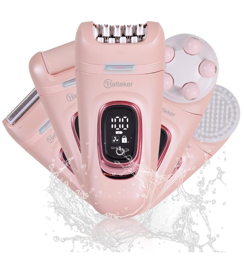 Hatteker 5-in-1 Damen-Haarentferner, Achsel- und Beinhaarentferner, Elektrischer Intimbereich-Haartrimmer und Rasierer Set