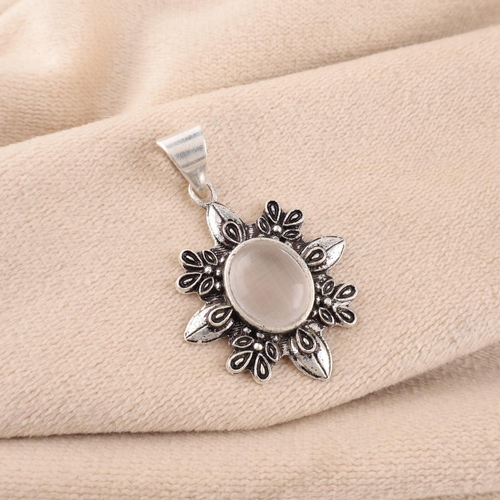 Natura Selenite Gemstone 925 Stamped Silver Jewelry Handmade Women Pendant 1.62" CP-12-45