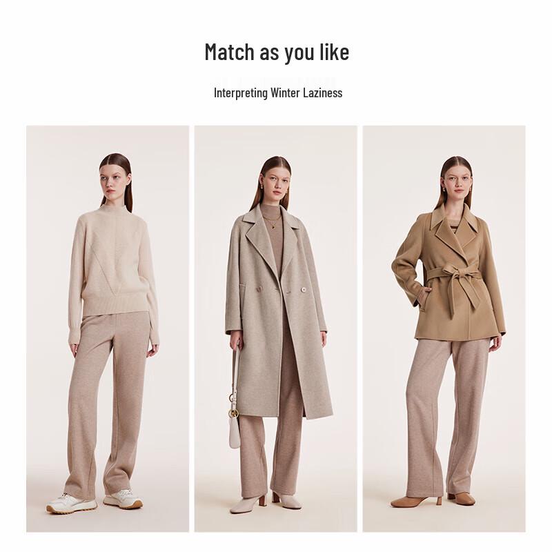 GOELIA Women's Knitted Fleece High-Waist Straight-Leg Trousers